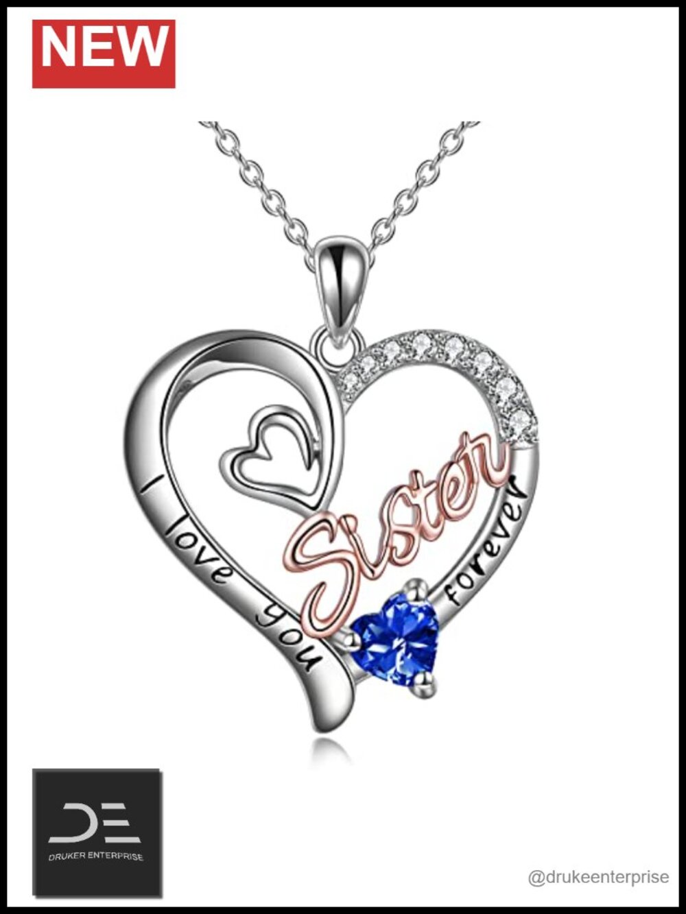Sister Birthday Gift Necklace 925 Sterling Silver, 12 Birthstone Pendant